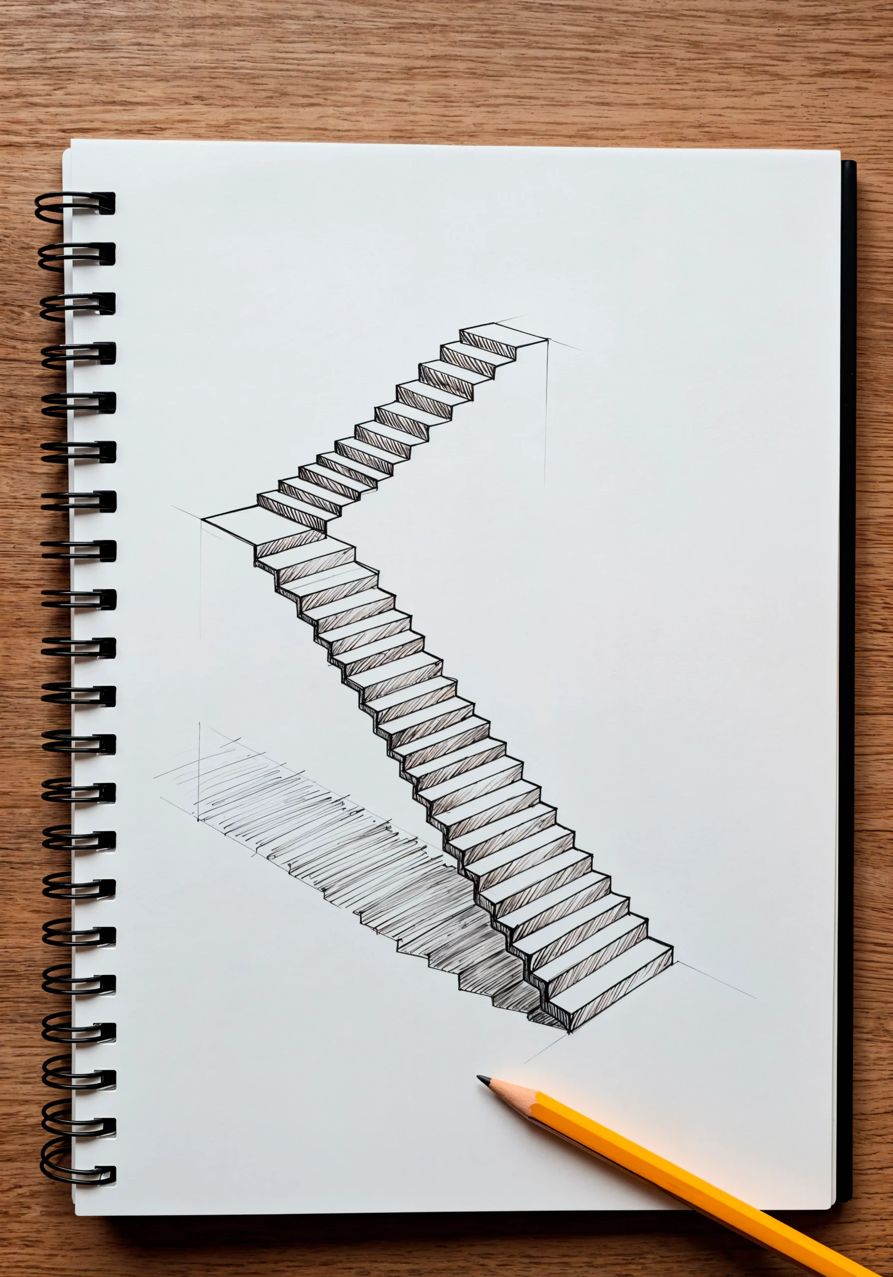 minimal sketch of staircase steps in a notebook, showing a simple visual of progress and the step-by-step nature of digital marketing in a calm, beginner-friendly style