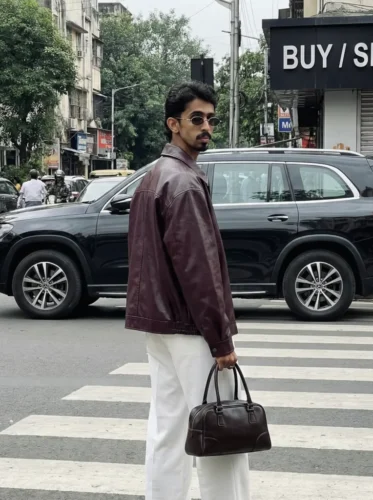 Gaznil standing confidently on a city street in Kannur