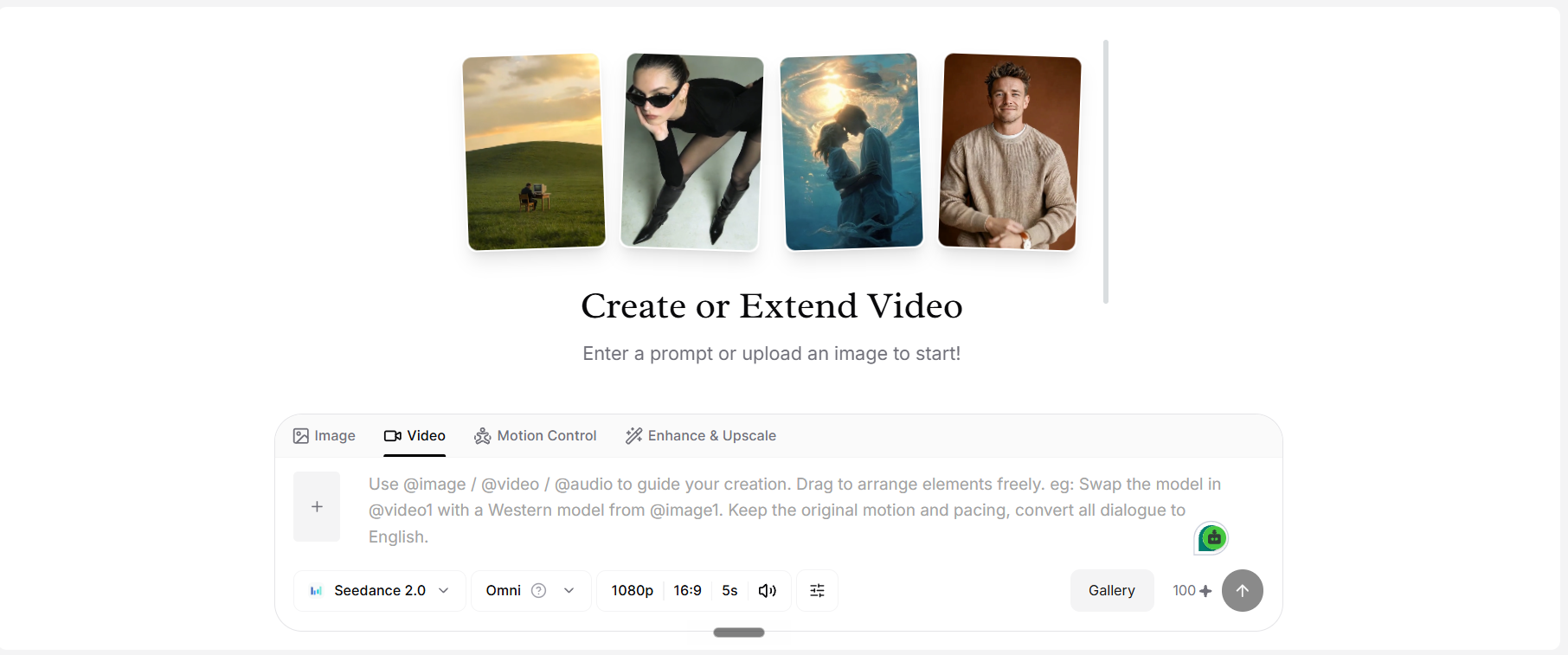 Kaze.ai interface showing Seedance 2.0 video generation