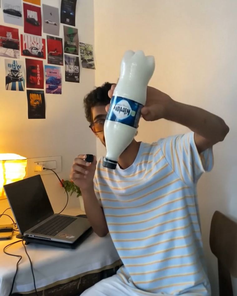 The same bottle now filled with white milk after the Gemini AI transformation