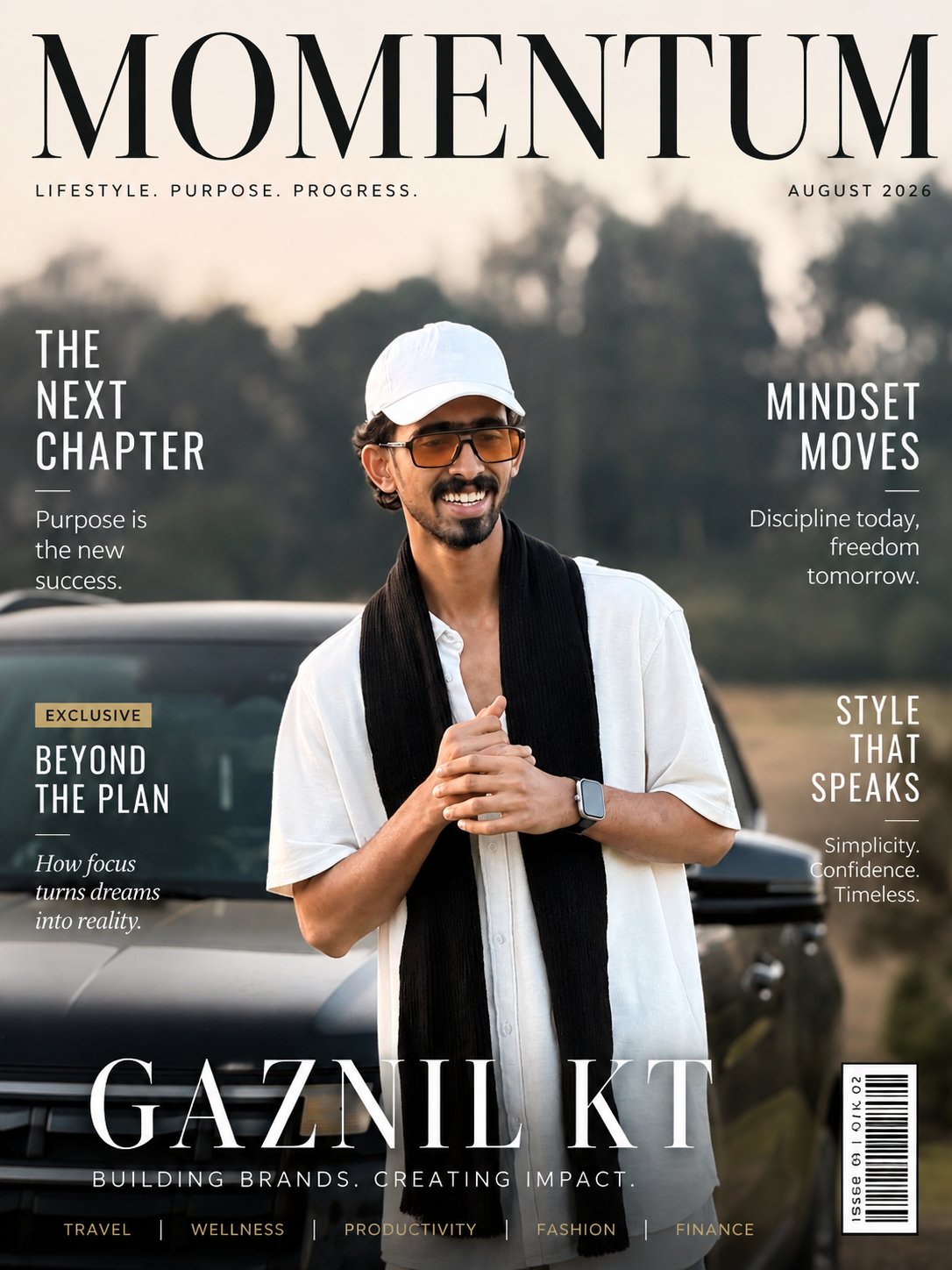 Result of the ChatGPT /magazinecover command turning a photo into a lifestyle magazine cover with masthead and cover lines