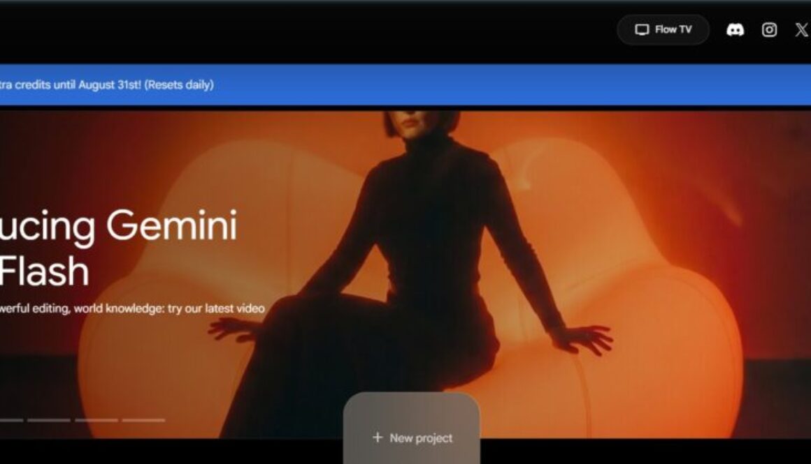 Google Flow dashboard home screen with the New Project button in the centre