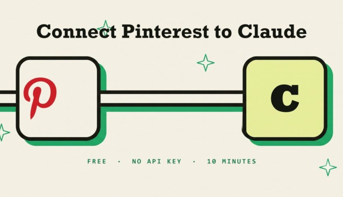 Pinterest logo connected by a cable to Claude AI, illustrating the free Pinterest MCP server setup